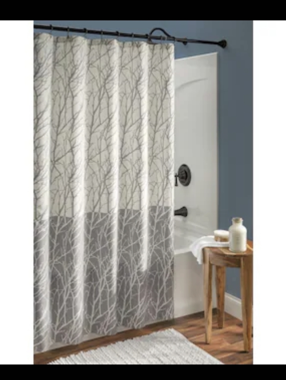 allen + roth 70-in W x 72-in L Gray/Cream Tree Design Polyester Shower Curtain